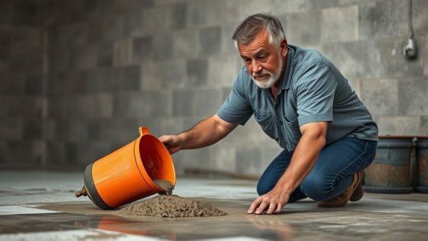 Man applying garage floor product for floor repair.