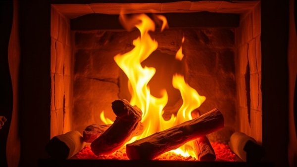 Cozy fireplace with flames dancing, creating ambient sounds
