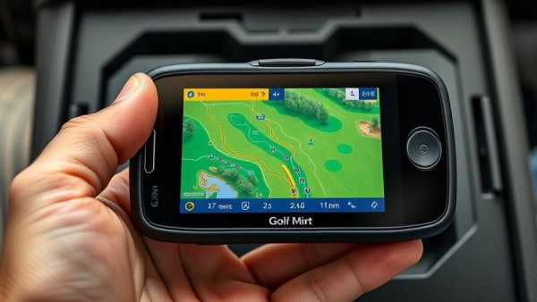 Advanced golf GPS system displaying a detailed course map in hand.