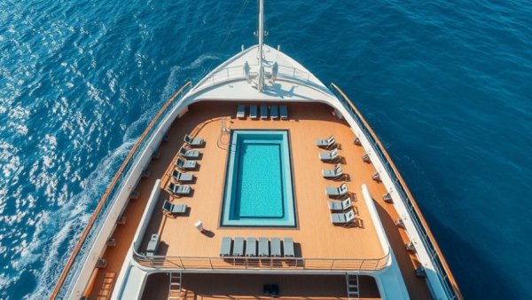 Aerial view of a ship's pool deck, Hilton Honors Adventures.
