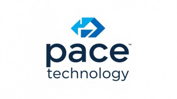 Minimalist 'pace technology' logo for enhanced speed control in golf carts.