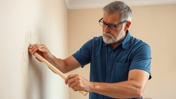 Affordable DIY remodel Tampa, man applying plaster indoors.