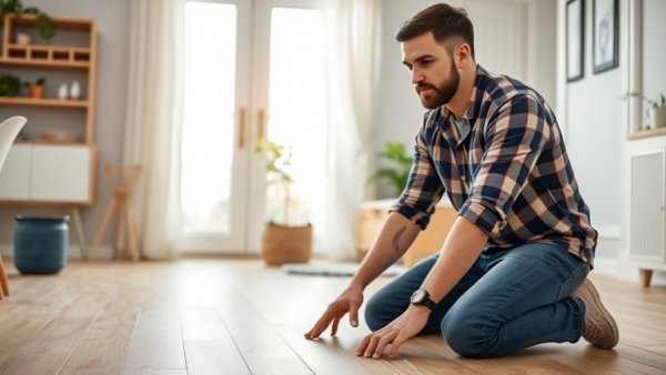 DIY remodel expert giving flooring tips in home setting.