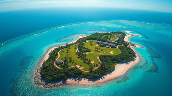 Breathtaking island golf course with turquoise waters and lush greenery, best island golf escapes.