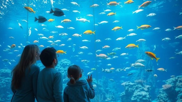 Family enjoying a vibrant aquarium visit, Virginia Beach attraction