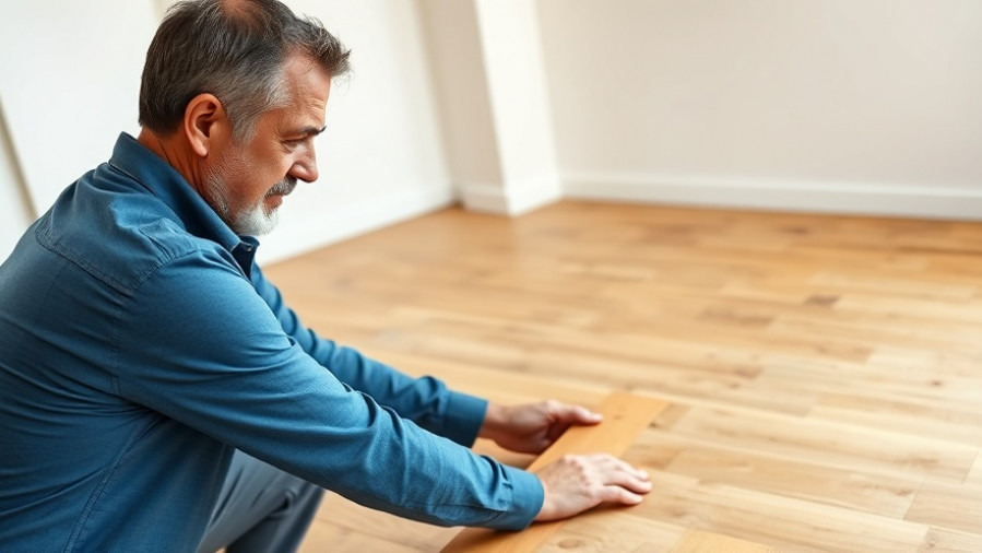 Middle-aged man installing pet-friendly flooring options in a bright, clean room.