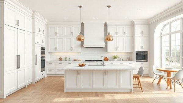 Timeless kitchen design with elegant white and wood elements.