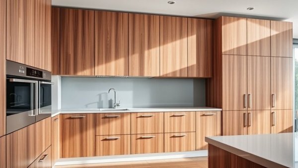 Elegant kitchen cabinetry with wood finish and built-in appliances.