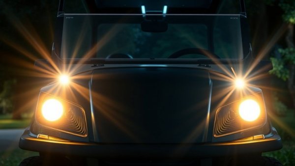 Electric golf cart headlights showing high and low beam settings.