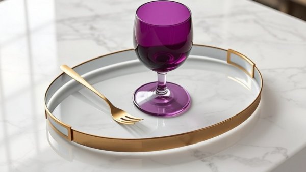 Modern kitchen decor with a marble surface and elegant glassware.