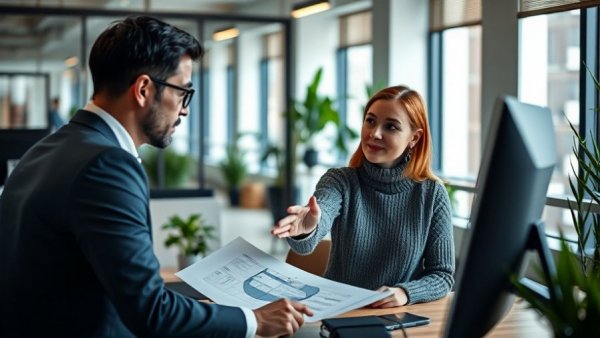 Man and woman collaborating on audit training plan 2026 in office.
