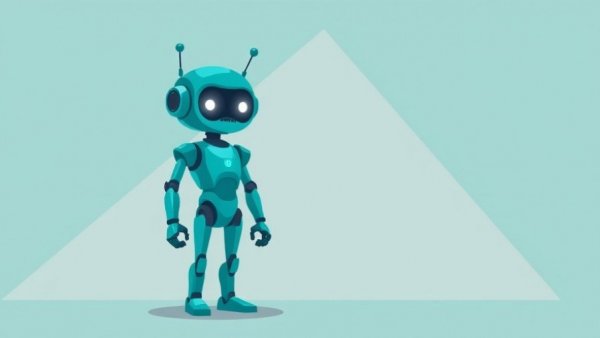 Minimalist robotic design with abstract geometric background.