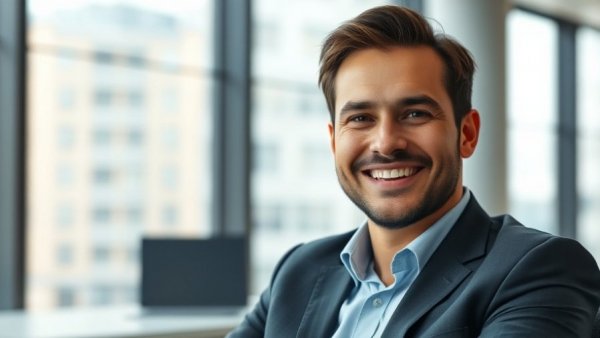 Business owner smiling in office for exit planning.