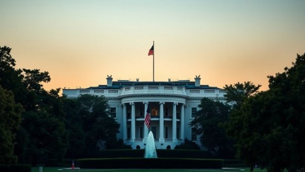 White House with American flag at twilight for tax strategy concept.