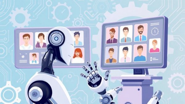 AI hiring for small businesses illustration with diverse profiles.