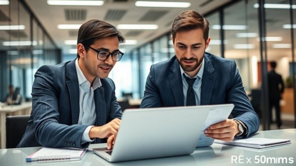 Business professionals discussing indirect tax filing challenges in modern office.