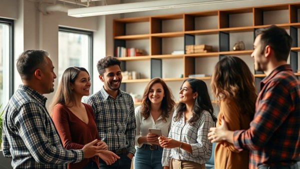 Modern office group meeting for entry-level learning in AI workplace.