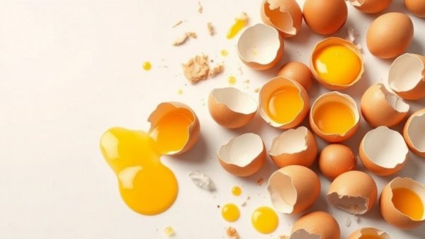 Scattered eggshells with yolks on white surface, tax strategy for small business metaphor.