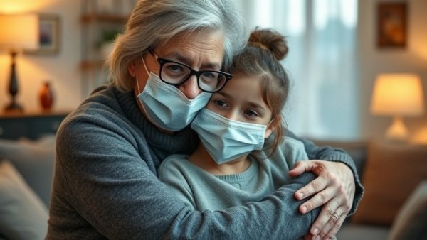 Elderly woman and young girl in masks share a warm embrace, Why Estate Plans Need Regular Updates.