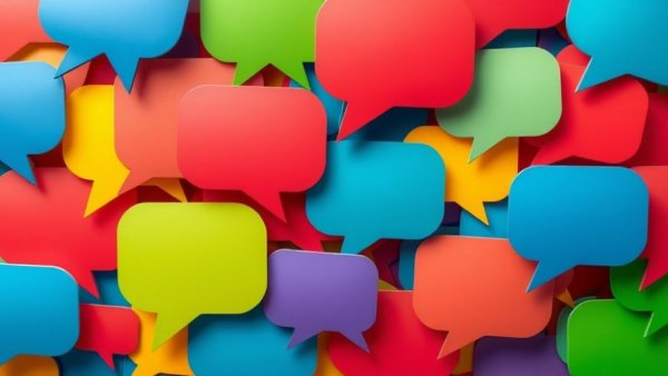 Colorful speech bubbles illustration, abstract communication concept.