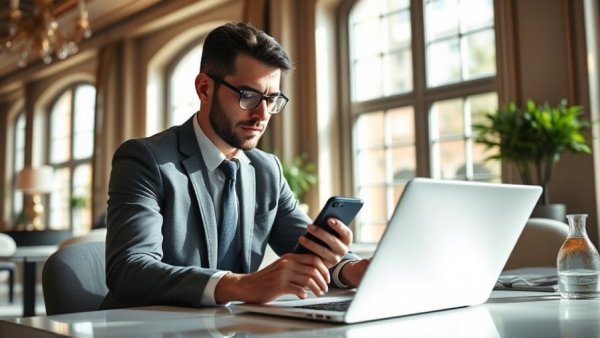 Focused professional using laptop and smartphone at cafe; how ChatGPT can help build an MVP.