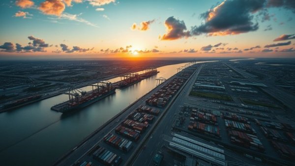 Aerial view of industrial port highlighting 2026 supply chain challenges.