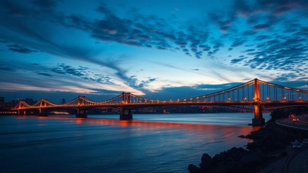 Vibrant twilight bridge scene with city lights, symbolizing tax strategy and planning path.