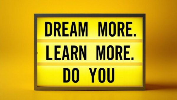 Motivational lightbox with 'Dream More, Learn More, Do More'.