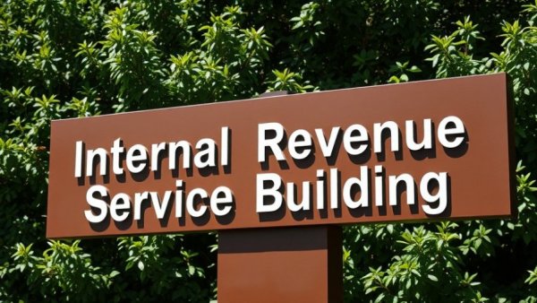 IRS building sign amidst greenery, average tax refund rises