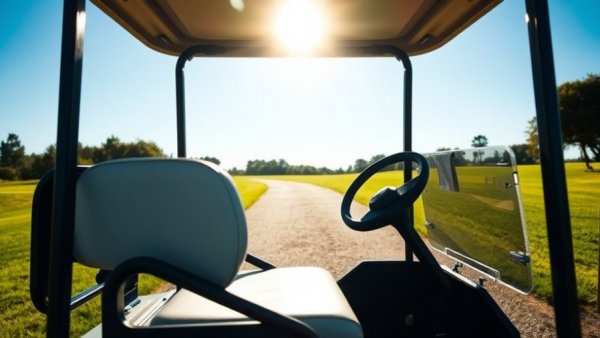 Golf cart on path illustrating 90-degree rule for golf carts.