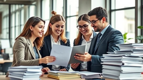 Business team reviewing financial documents to avoid corporate income tax errors.