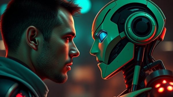 Human and robot interaction illustrating 'human in the loop for AI content'.