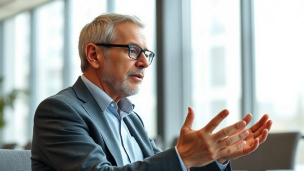 Smiling man at exit planning summit conference.