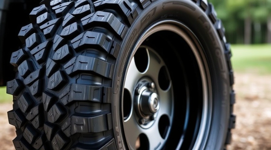 Robust all-terrain golf cart tire for sale, detailed tread pattern.