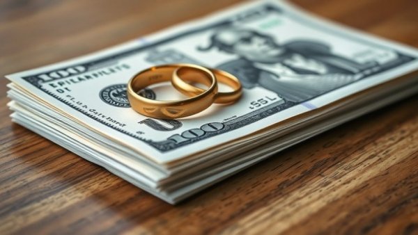 Golden rings on dollar bills, symbolizing financial planning prenups.