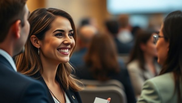 Professional women in exit planning conversing at a conference.