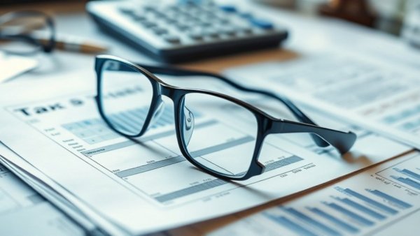 Glasses on financial documents, tax strategy for small business concept.