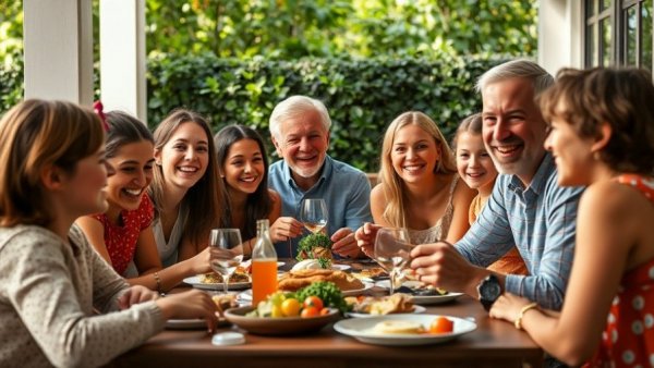 Warm family gathering on a patio enjoying a meal amid greenery, Crummey Trusts in Estate Planning.
