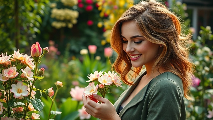 Stylish woman enjoying luxury outdoor living spaces in a vibrant garden.