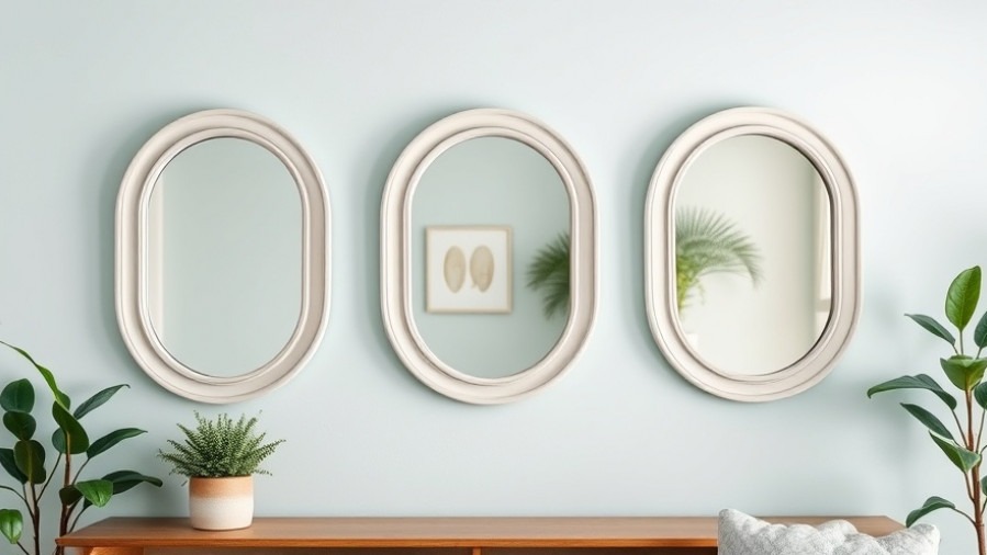 Three identical mirrors on a seafoam gallery wall, reflecting interior design trends and enhancing home aesthetics.