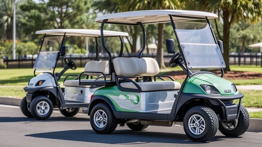 Affordable electric golf carts with advanced lithium batteries for rent.