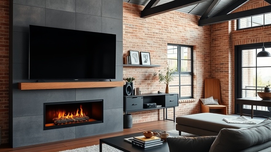 Large smart TV showcasing voice assistant technology for smart TV navigation beside a sleek slate black fireplace.