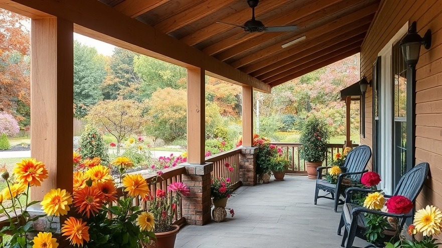 Rustic Autumn patio showcasing colorful dahlias, perfect for outdoor floral design.