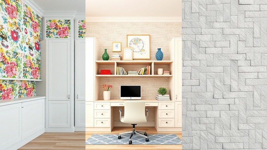 Vibrant home interior design displaying textural contrasts in a colorful office.