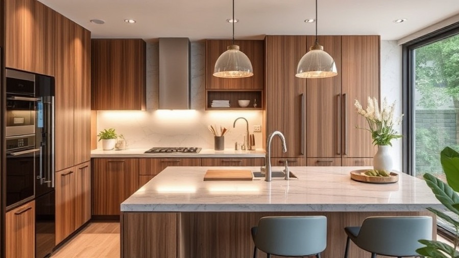 Modern kitchen with eco-friendly materials and smart technology for stylish functionality.