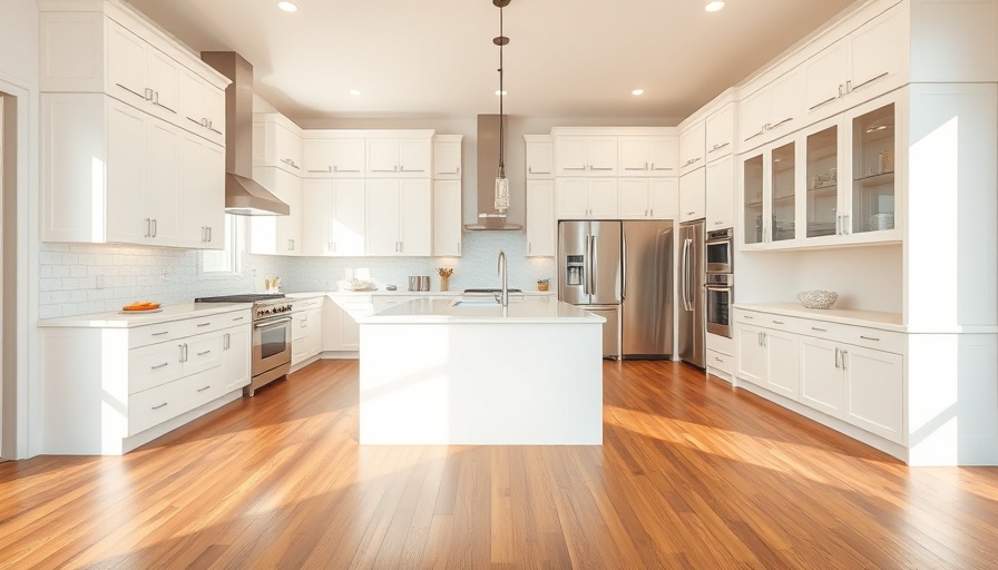 Best kitchen flooring options: modern kitchen with white cabinets and wooden floor.