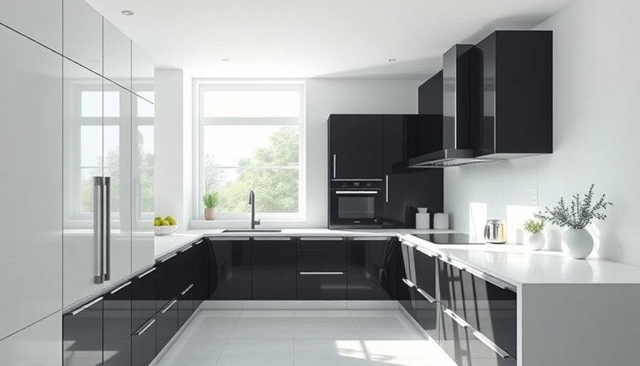 Modern black and white kitchen renovation showcasing sleek cabinets and design.