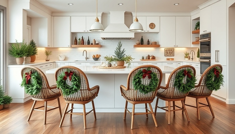 Modern kitchen with festive holiday decor trends.