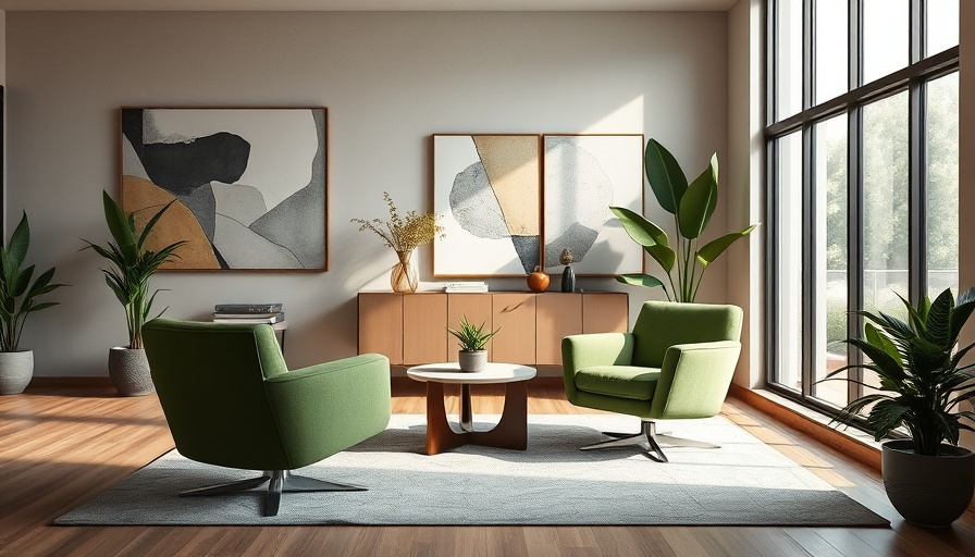 Elegant living room with green swivel chairs and large window.