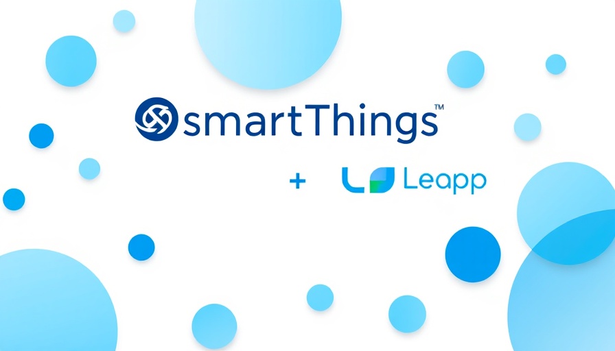 Smart home energy management depicted with SmartThings and Leap logos.